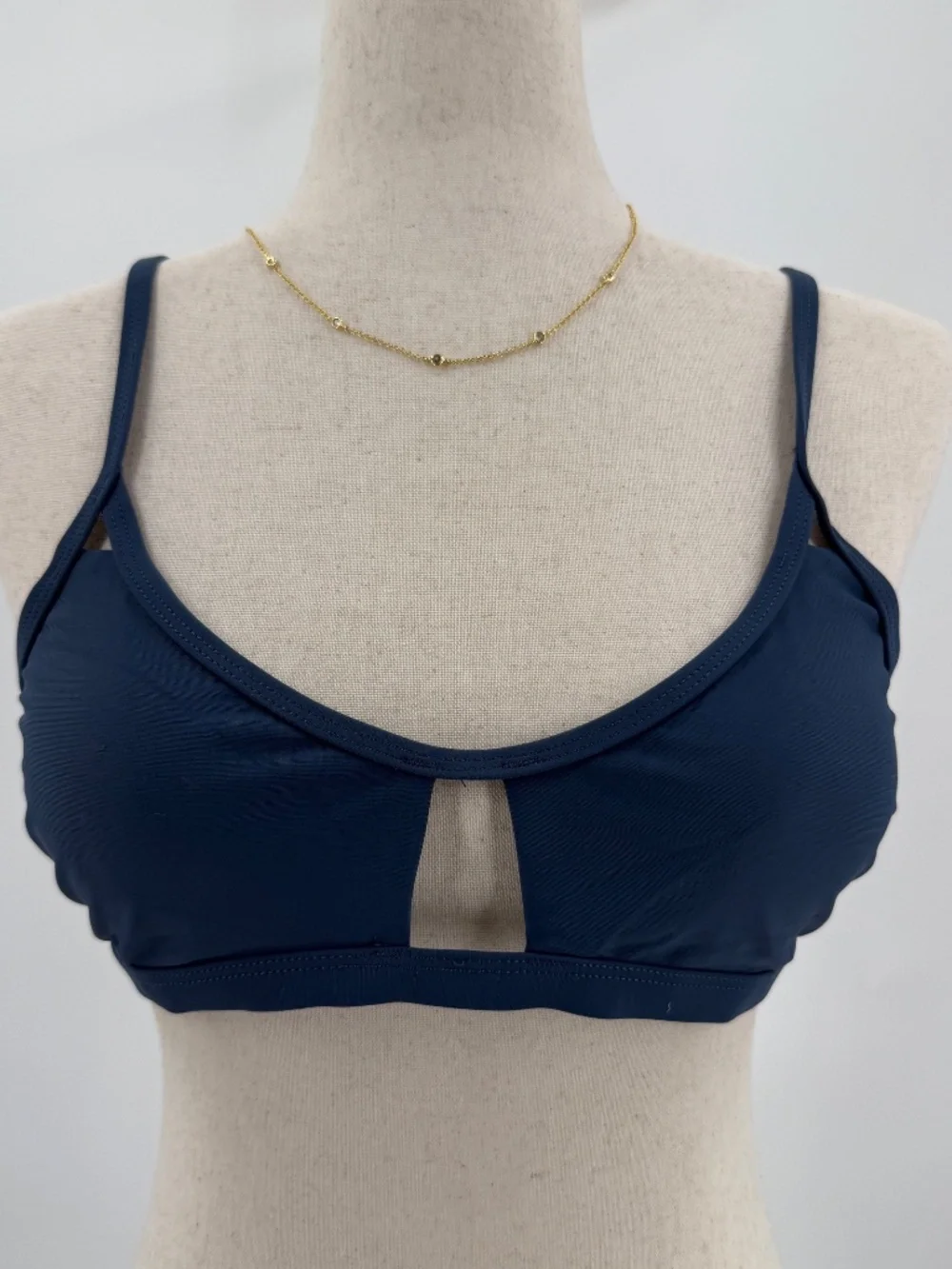 High Waisted Bikini Navy Blue Keyhole Top Crossover Bottoms Beach Resortwear L